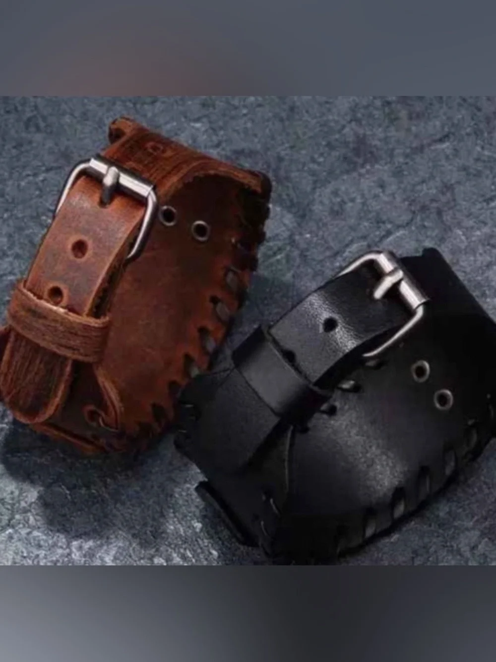 Men’s Black Or Brown Leather Cuff Bracelet Of Triple Moon | Pagan Jewelry